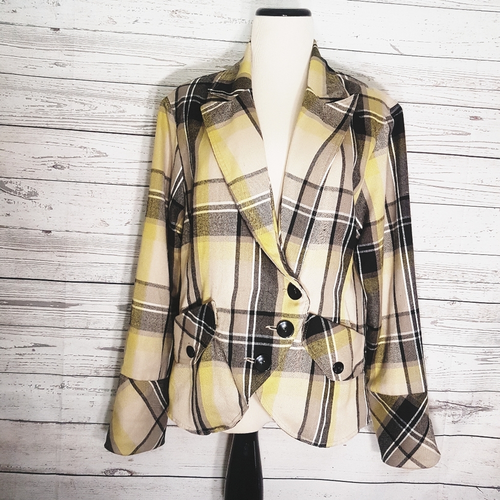 Women's Plaid Double Breasted Button Jacket sz 1X